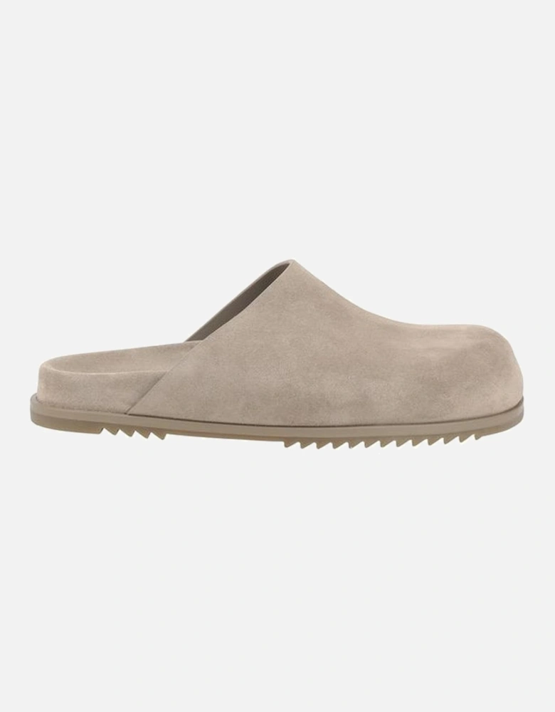 Suede Leather Flat Sole Mules Women - Beige Sandals