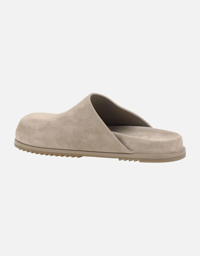 Suede Leather Flat Sole Mules Women - Beige Sandals
