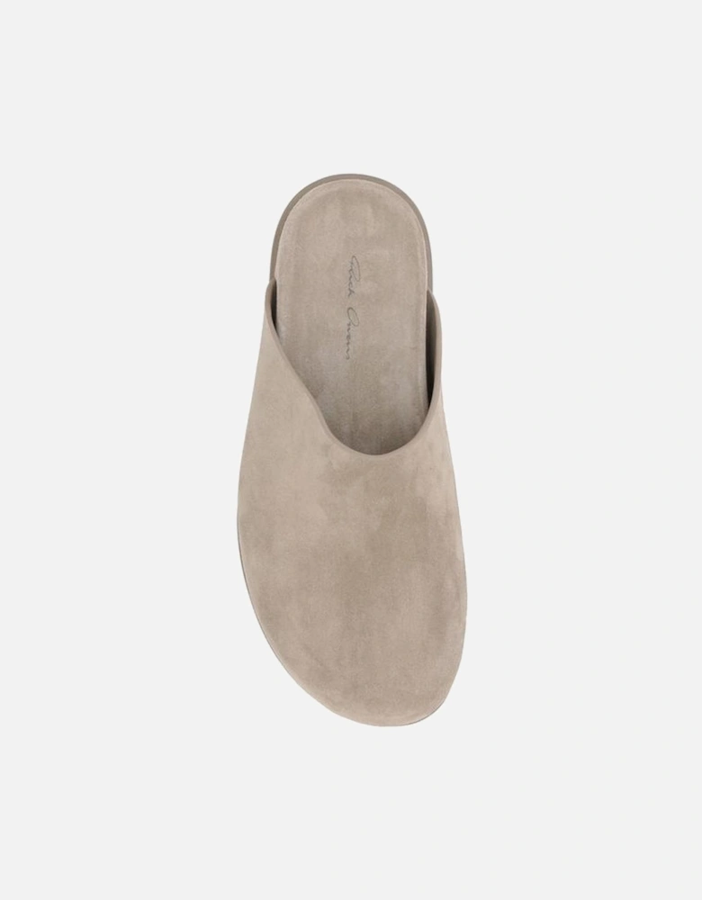 Suede Leather Flat Sole Mules Women - Beige Sandals