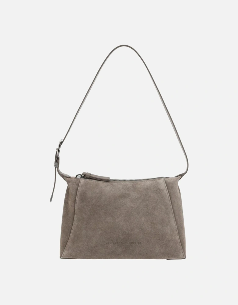 Suede Shoulder Bag with Adjustable Strap and Monogram Women - Brown