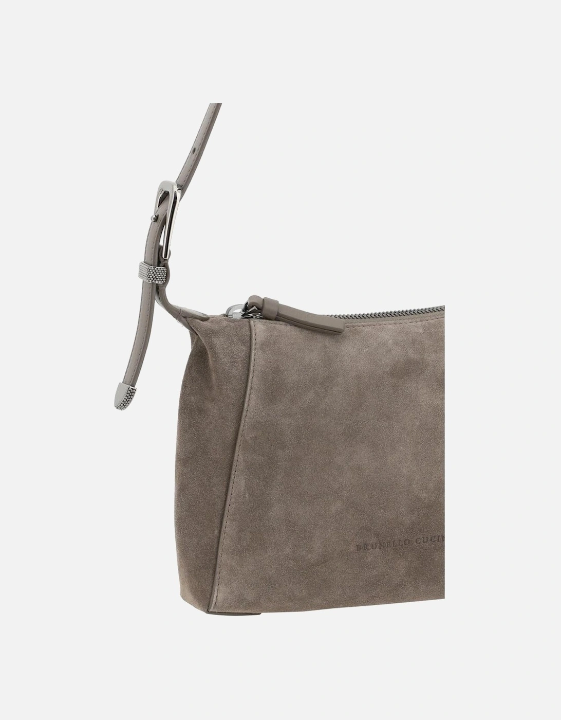 Suede Shoulder Bag with Adjustable Strap and Monogram Women - Brown