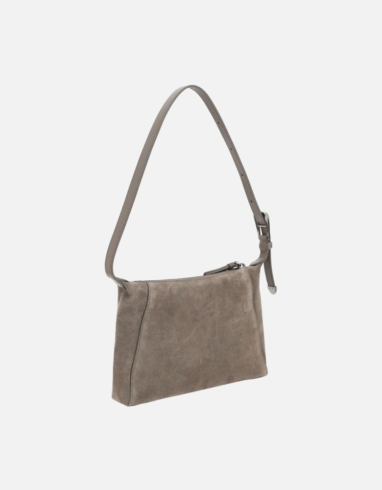 Suede Shoulder Bag with Adjustable Strap and Monogram Women - Brown