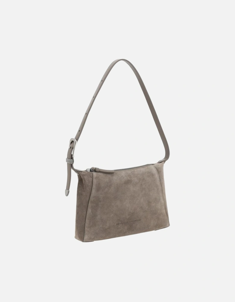 Suede Shoulder Bag with Adjustable Strap and Monogram Women - Brown