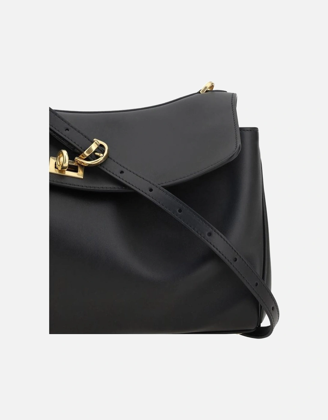 Leather Rodeo Shoulder Bag with Keychain Detail Women - Black