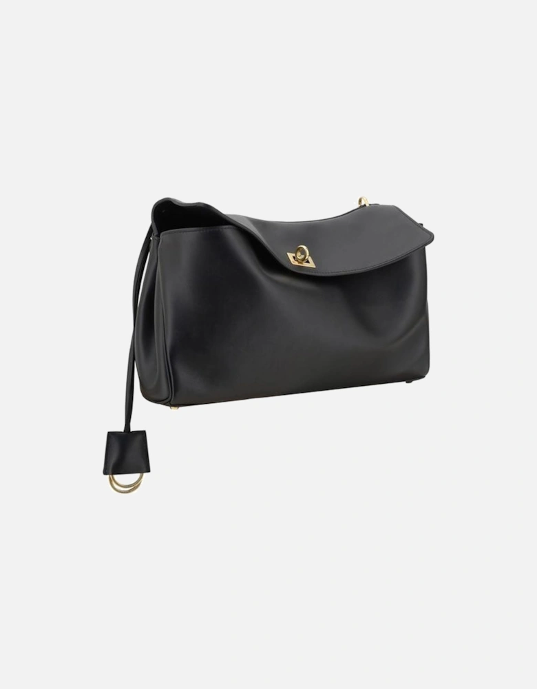 Leather Rodeo Shoulder Bag with Keychain Detail Women - Black