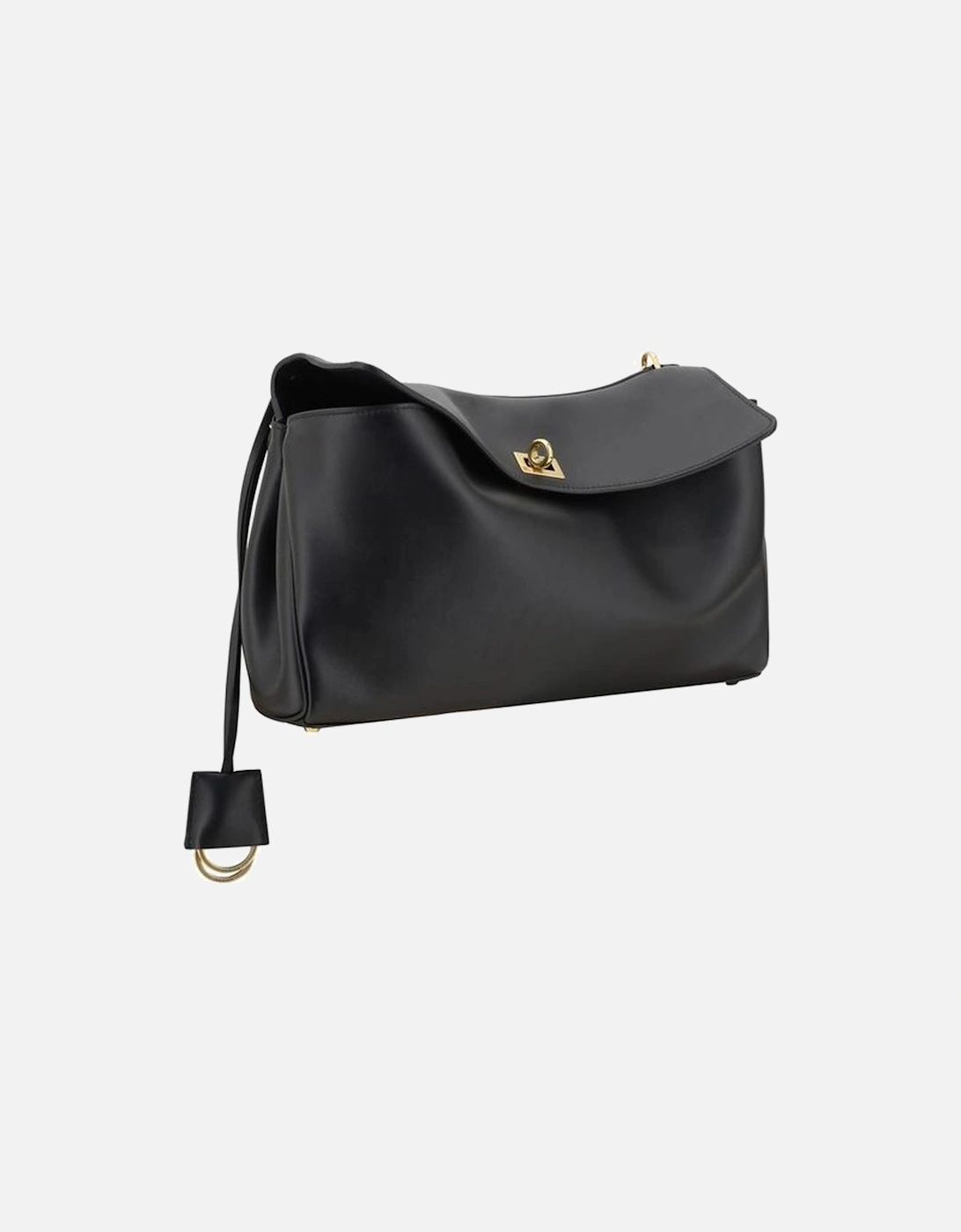 Leather Rodeo Shoulder Bag with Keychain Detail Women - Black
