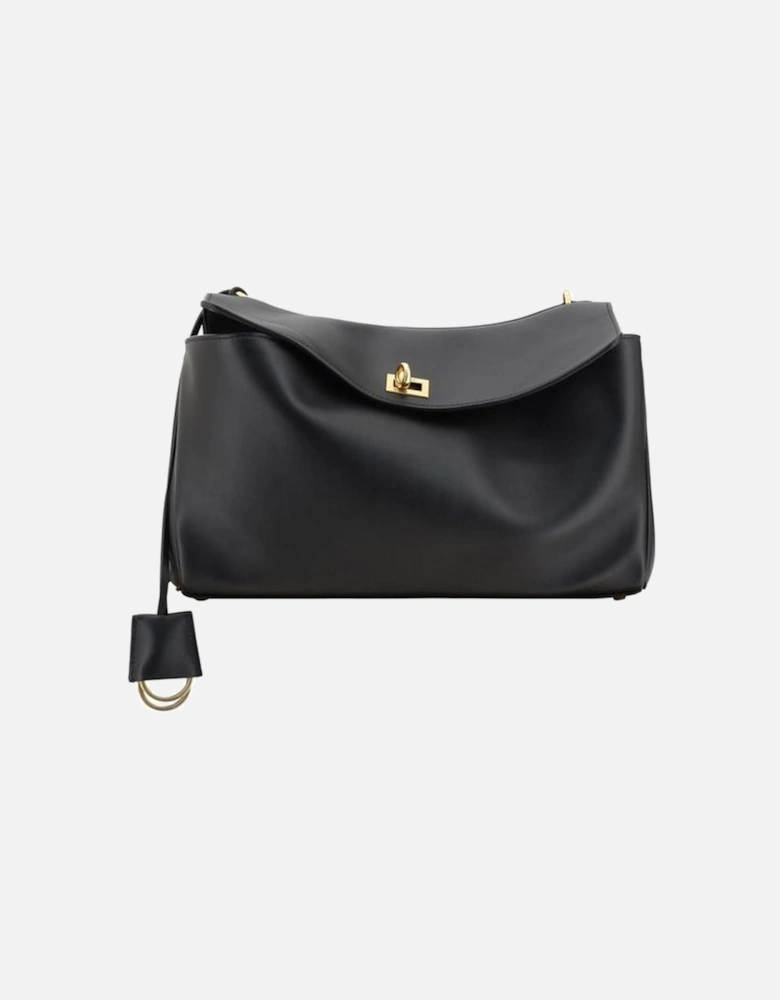 Leather Rodeo Shoulder Bag with Keychain Detail Women - Black