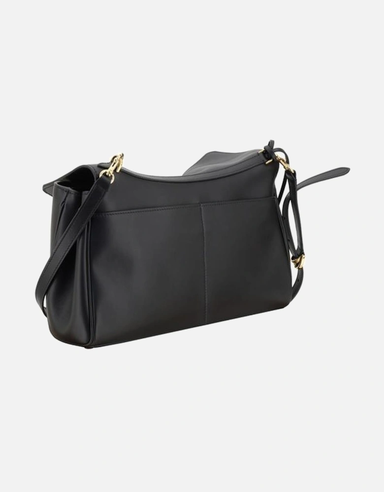 Leather Rodeo Shoulder Bag with Keychain Detail Women - Black