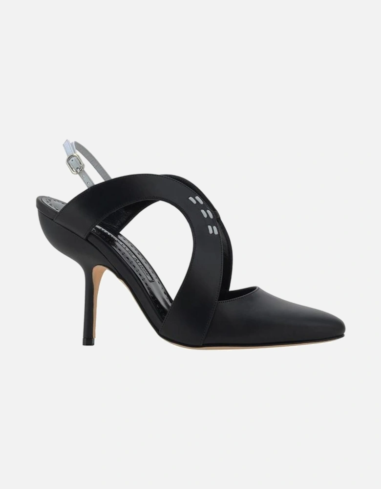 Leather Patent Almond Toe Stiletto Slingback Pumps Women - Black