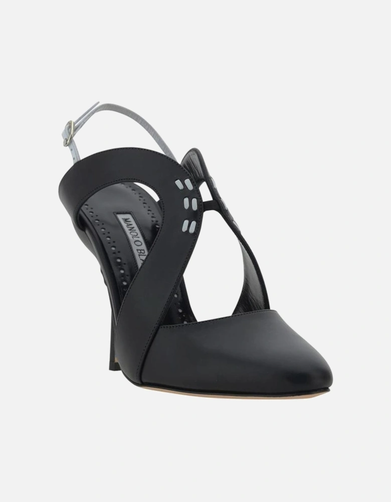 Leather Patent Almond Toe Stiletto Slingback Pumps Women - Black