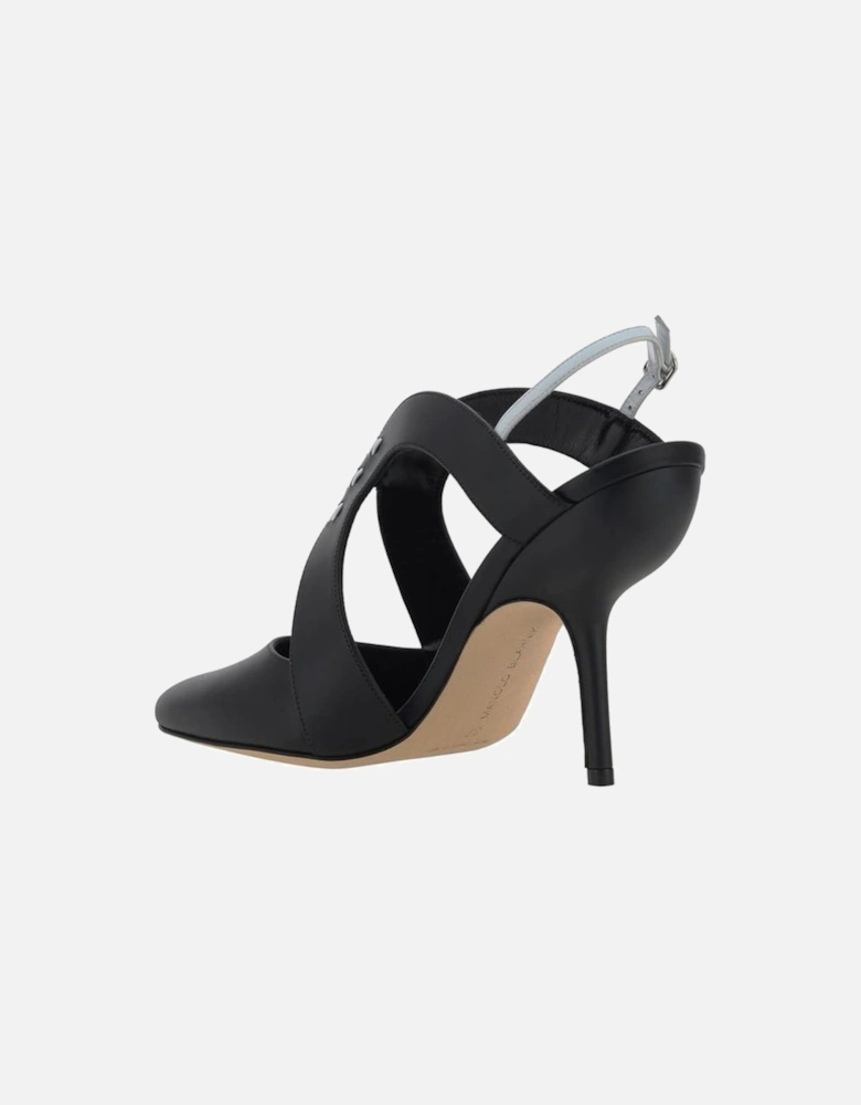 Leather Patent Almond Toe Stiletto Slingback Pumps Women - Black