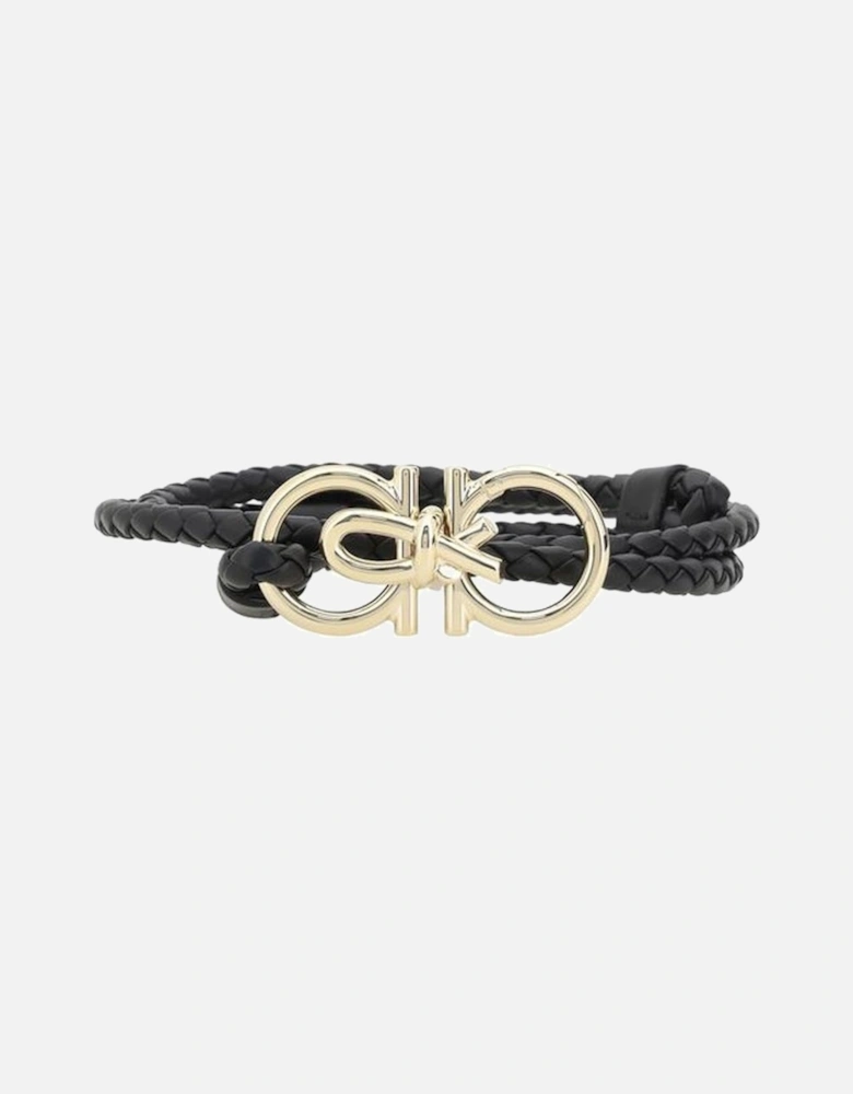 Gancini Extendable Woven Leather Belt with Gold Logo Women - Black