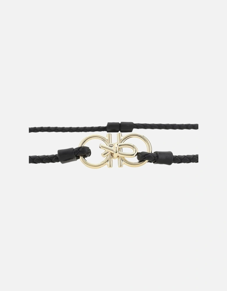 Gancini Extendable Woven Leather Belt with Gold Logo Women - Black