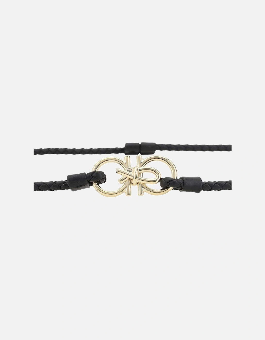 Gancini Extendable Woven Leather Belt with Gold Logo Women - Black