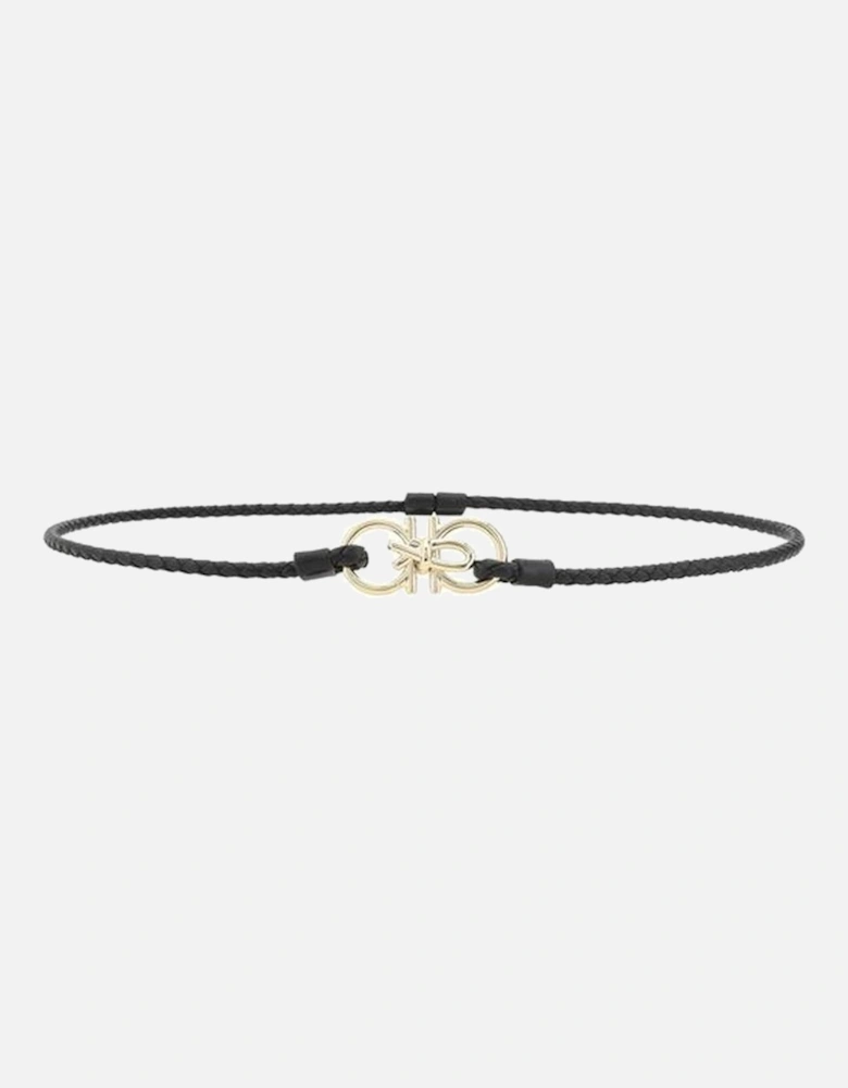 Gancini Extendable Woven Leather Belt with Gold Logo Women - Black
