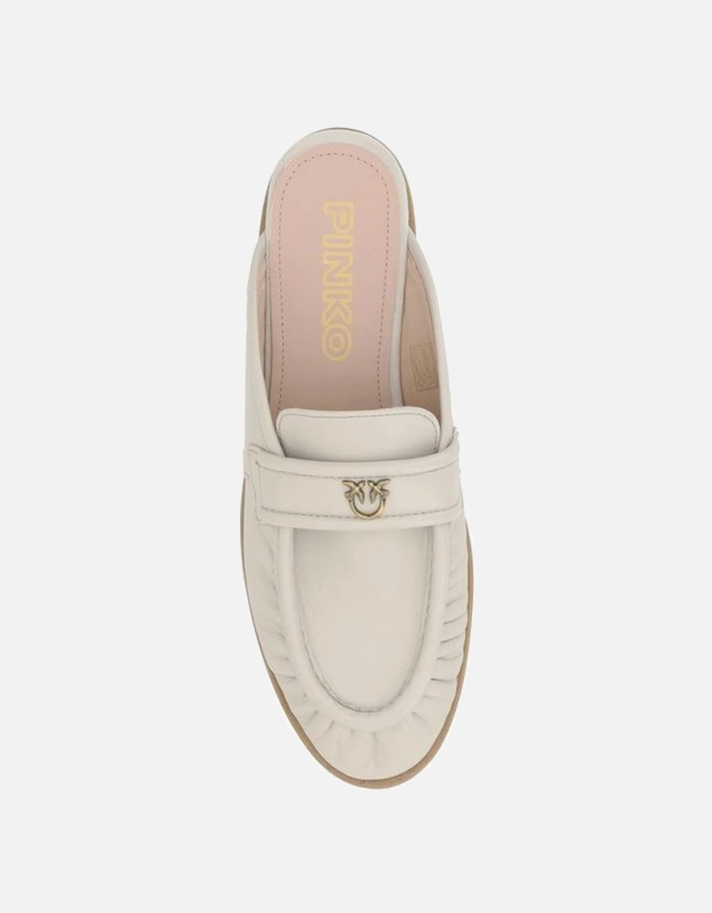 Leather Naty Sabot with Love Birds Plaque Women - Cream Flats
