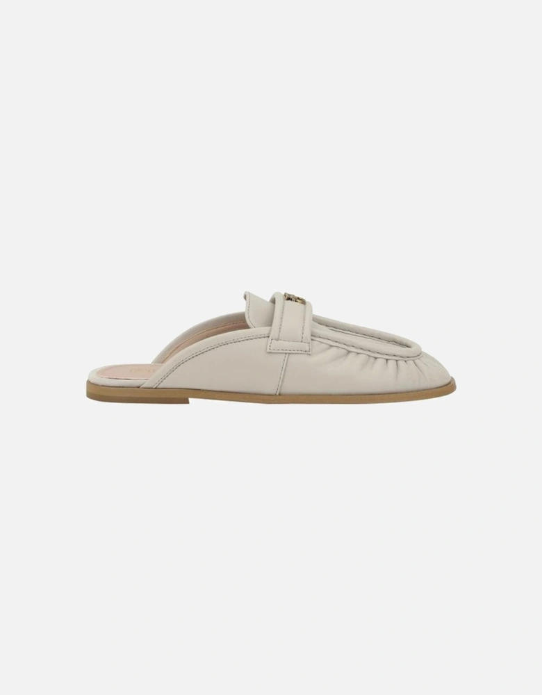 Leather Naty Sabot with Love Birds Plaque Women - Cream Flats