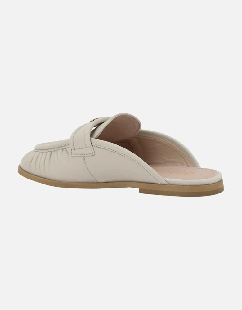 Leather Naty Sabot with Love Birds Plaque Women - Cream Flats