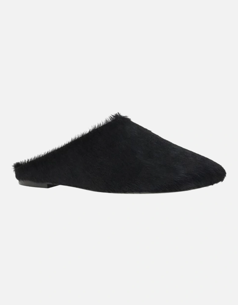 Leather Sabots with Pony Skin Detailing Women - Black Flats