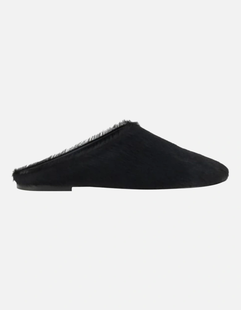 Leather Sabots with Pony Skin Detailing Women - Black Flats