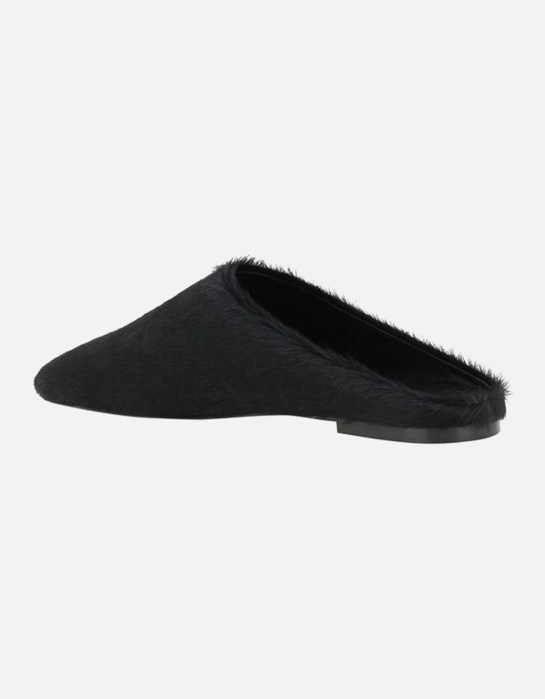 Leather Sabots with Pony Skin Detailing Women - Black Flats