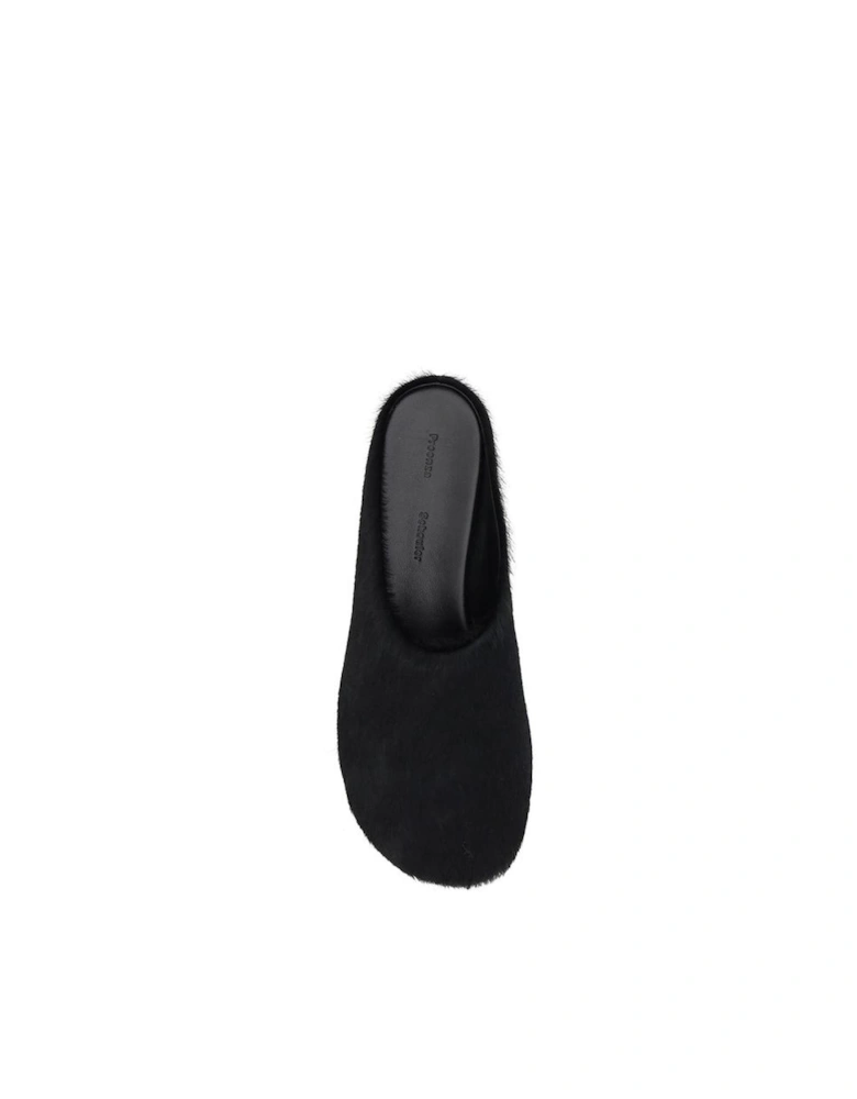 Leather Sabots with Pony Skin Detailing Women - Black Flats