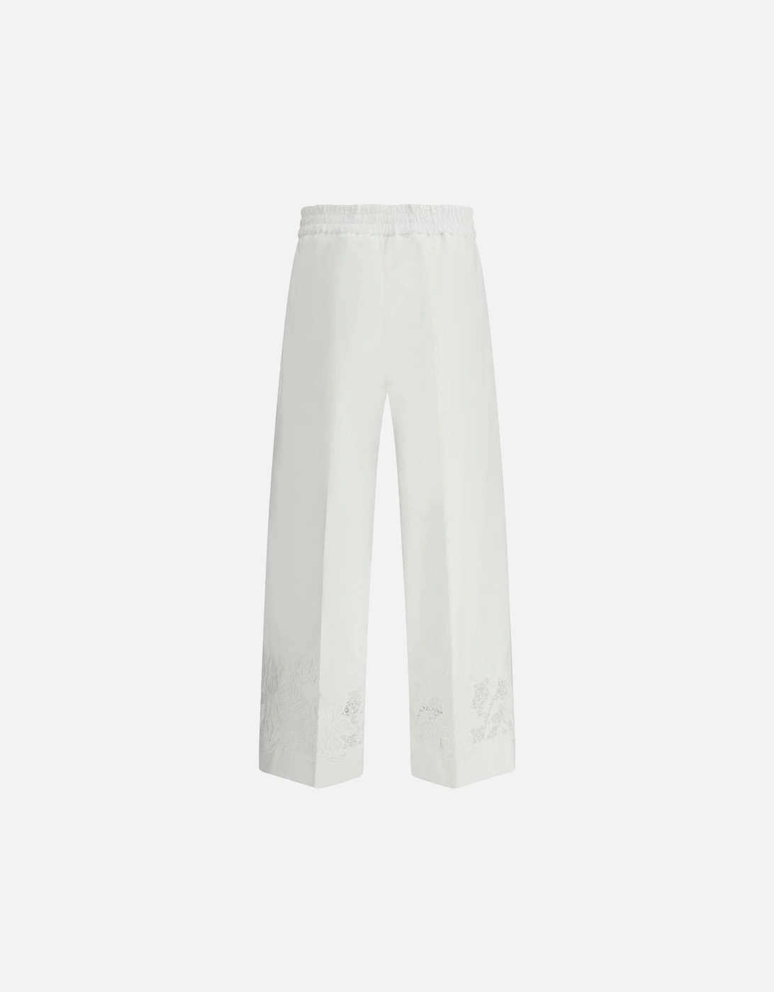Floral Embroidered Wide Leg Cotton Pants Women - White Jeans