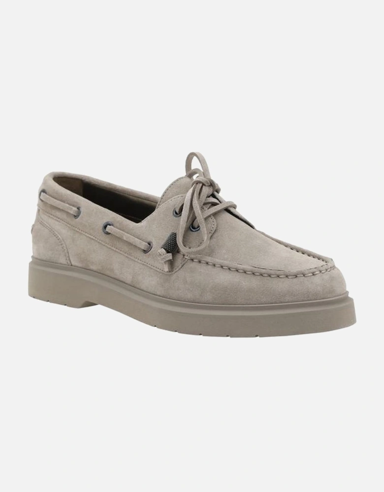 Suede Loafers with Ribbon Detailing Women - Gray Flats