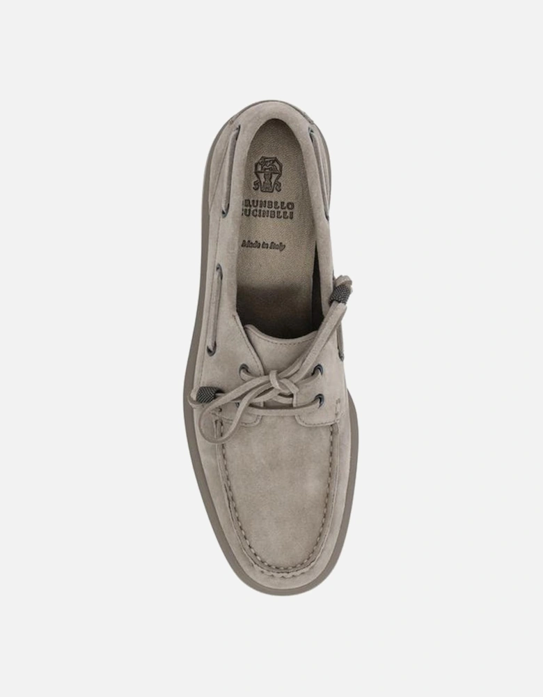 Suede Loafers with Ribbon Detailing Women - Gray Flats
