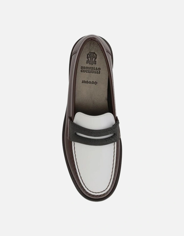 Leather Loafers with Block Heel and Two-Tone Design Women - Multicolor