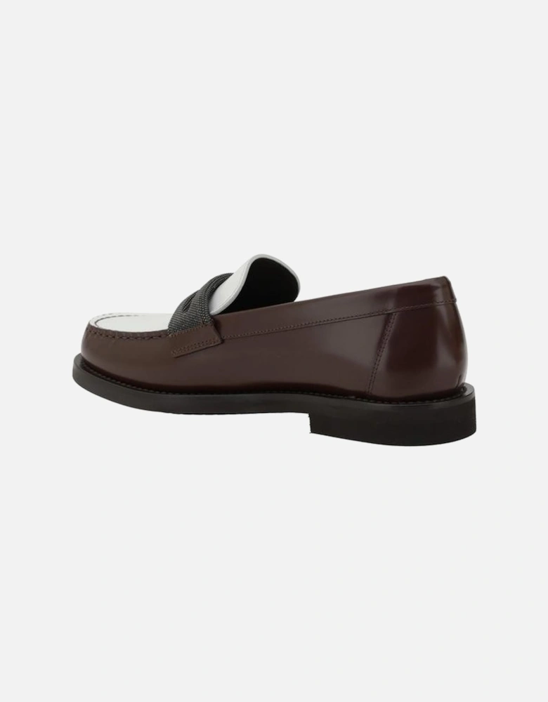 Leather Loafers with Block Heel and Two-Tone Design Women - Multicolor