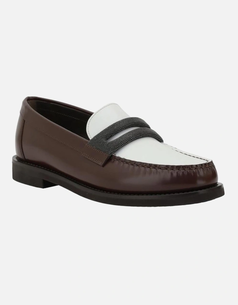 Leather Loafers with Block Heel and Two-Tone Design Women - Multicolor