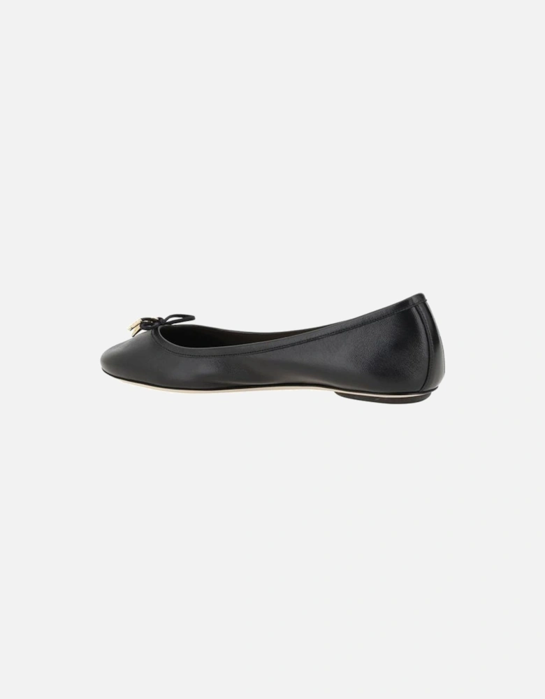 Leather Iris Ballerinas with Appliqued Bow Women - Black Flats