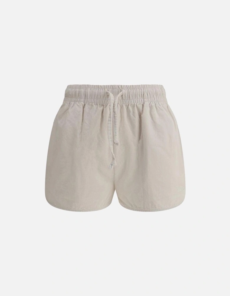 Corduroy Shorts with Adjustable Waistband and Logo Women - Cream