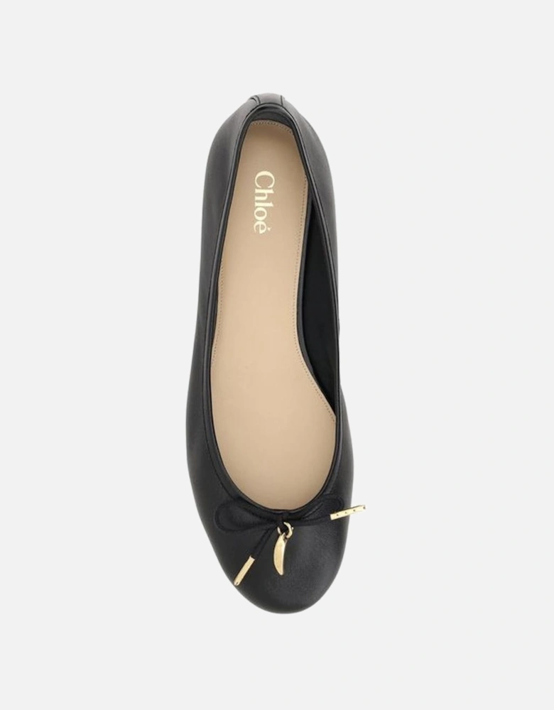 Leather Iris Ballerinas with Appliqued Bow Women - Black Flats