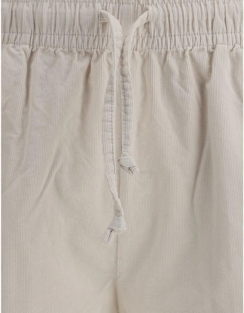 Corduroy Shorts with Adjustable Waistband and Logo Women - Cream