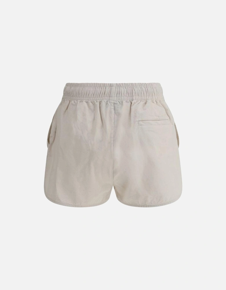 Corduroy Shorts with Adjustable Waistband and Logo Women - Cream