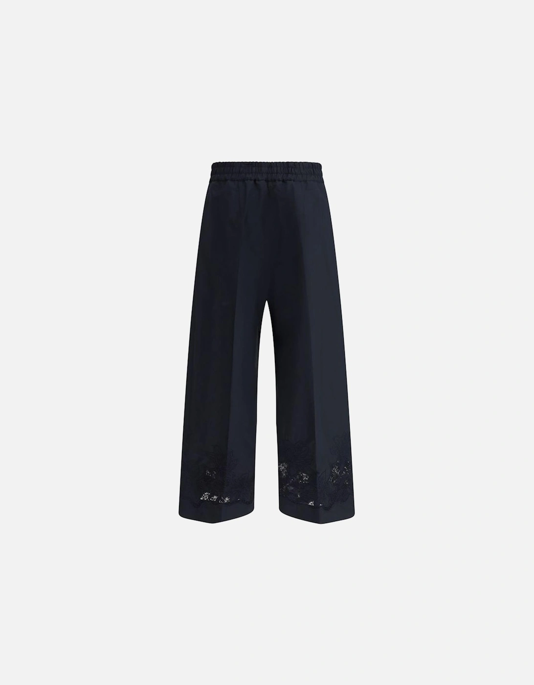 Wide Leg Embroidered Cotton Pants with Elastic Waist Women - Blue