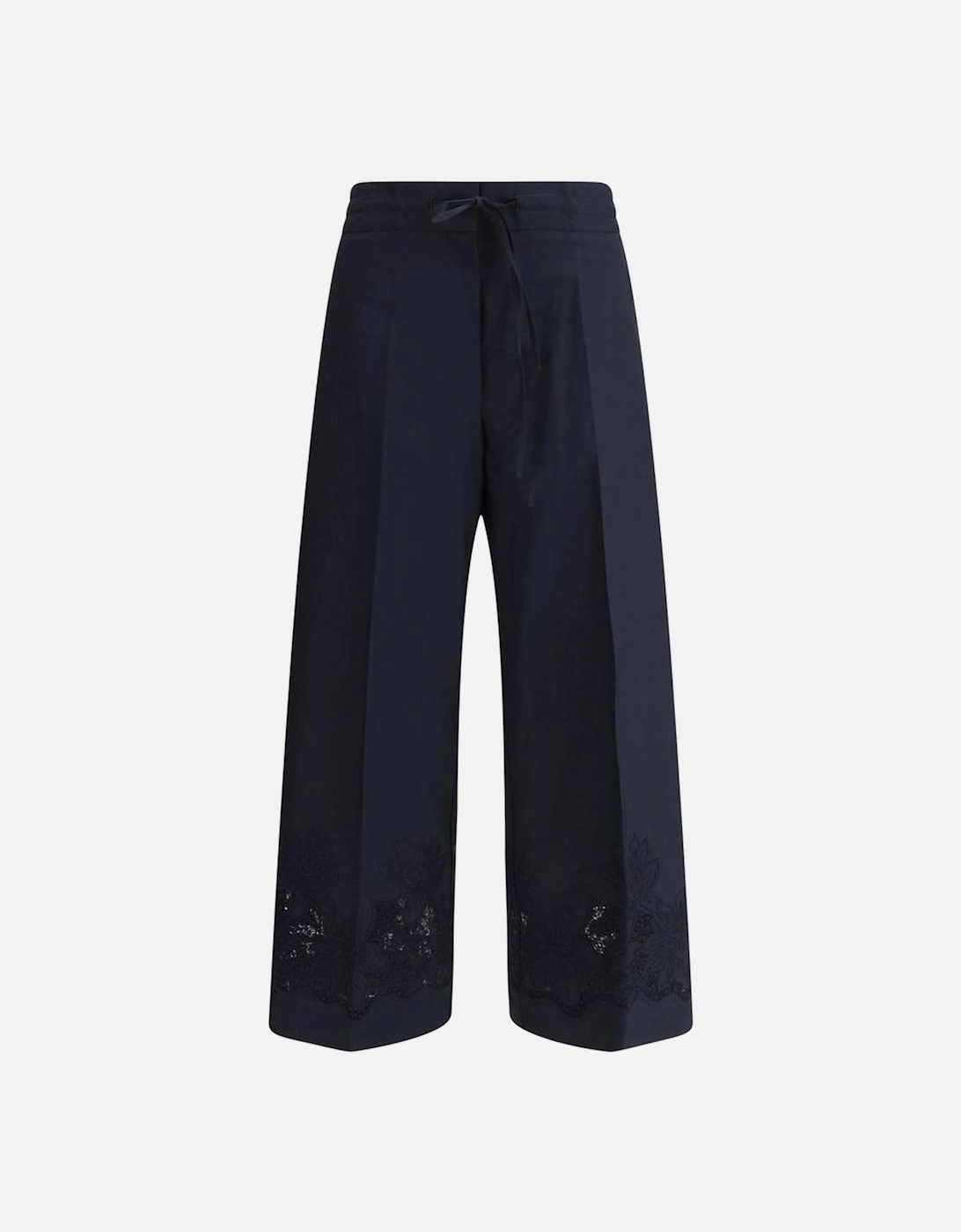 Wide Leg Embroidered Cotton Pants with Elastic Waist Women - Blue, 4 of 3