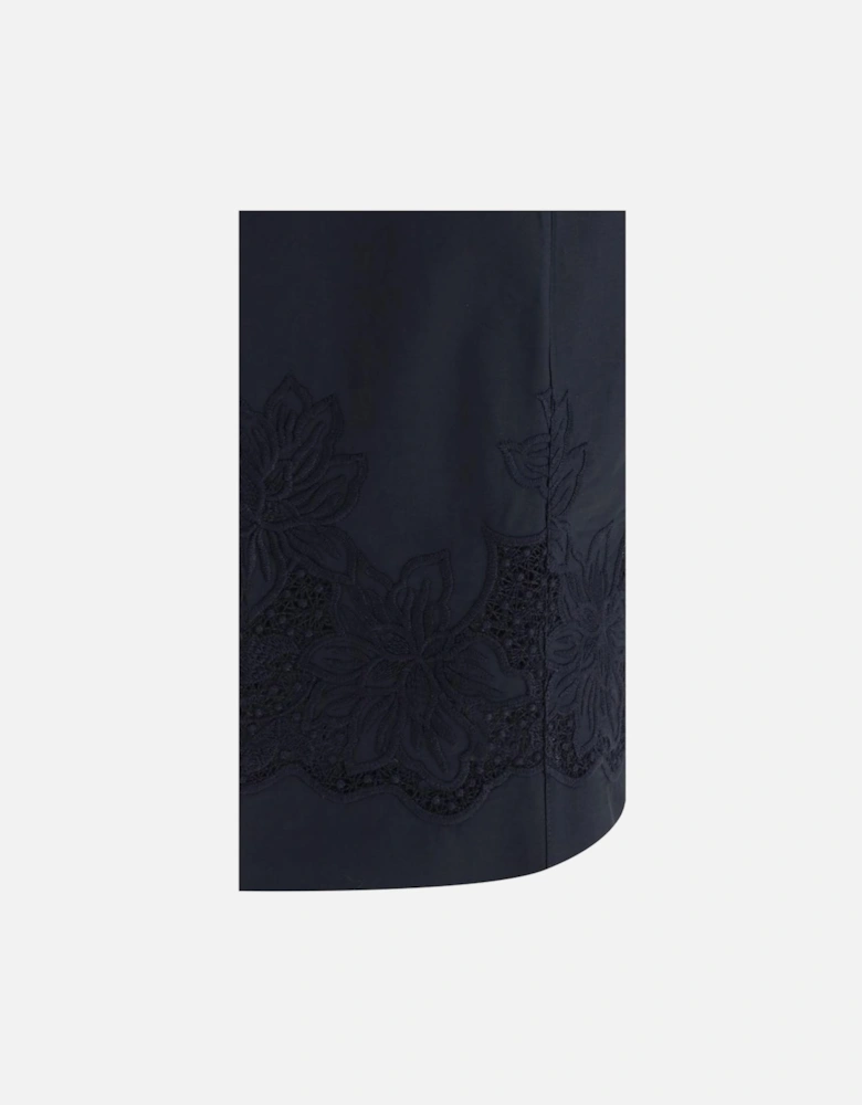 Wide Leg Embroidered Cotton Pants with Elastic Waist Women - Blue