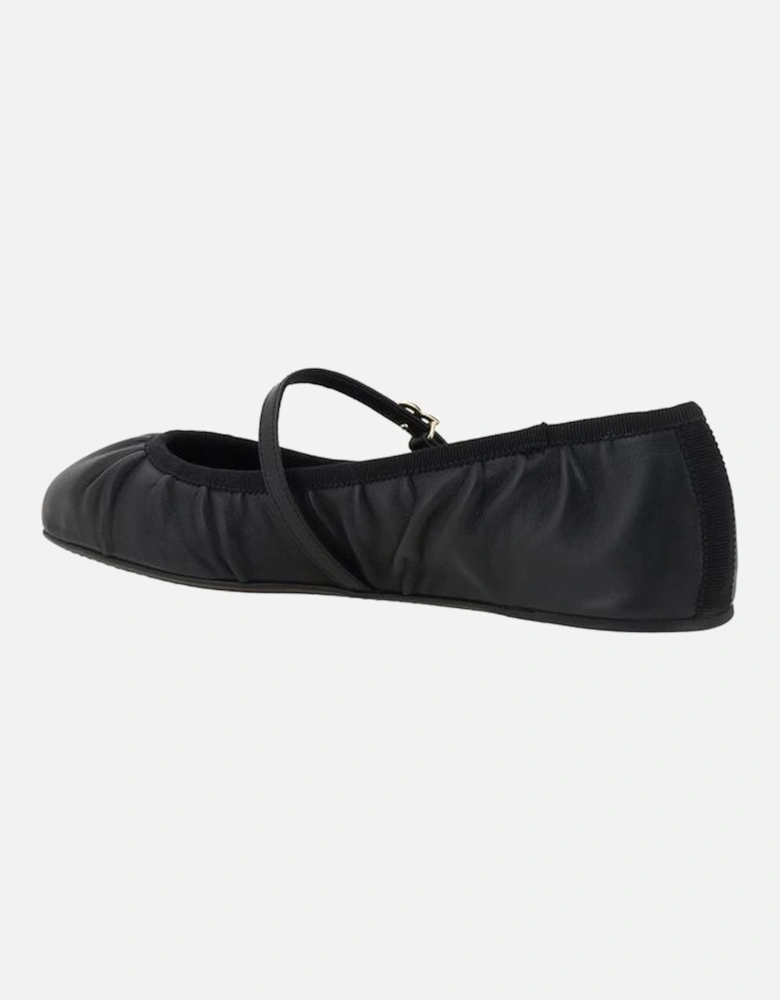 Leather Ballerinas with Tassel Strap and Logo Buckle Women - Black