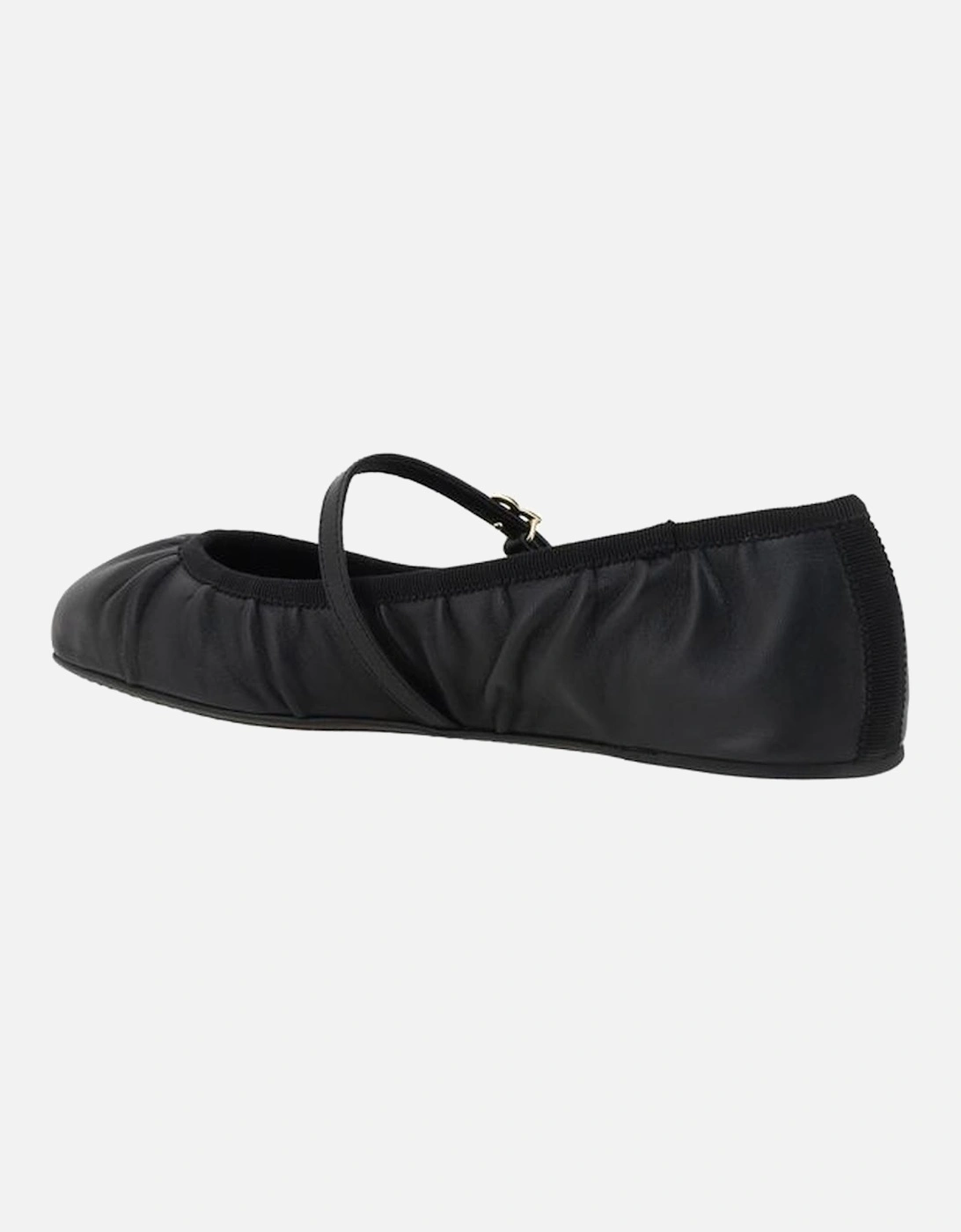 Leather Ballerinas with Tassel Strap and Logo Buckle Women - Black