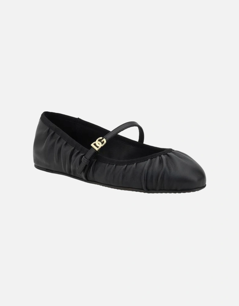 Leather Ballerinas with Tassel Strap and Logo Buckle Women - Black