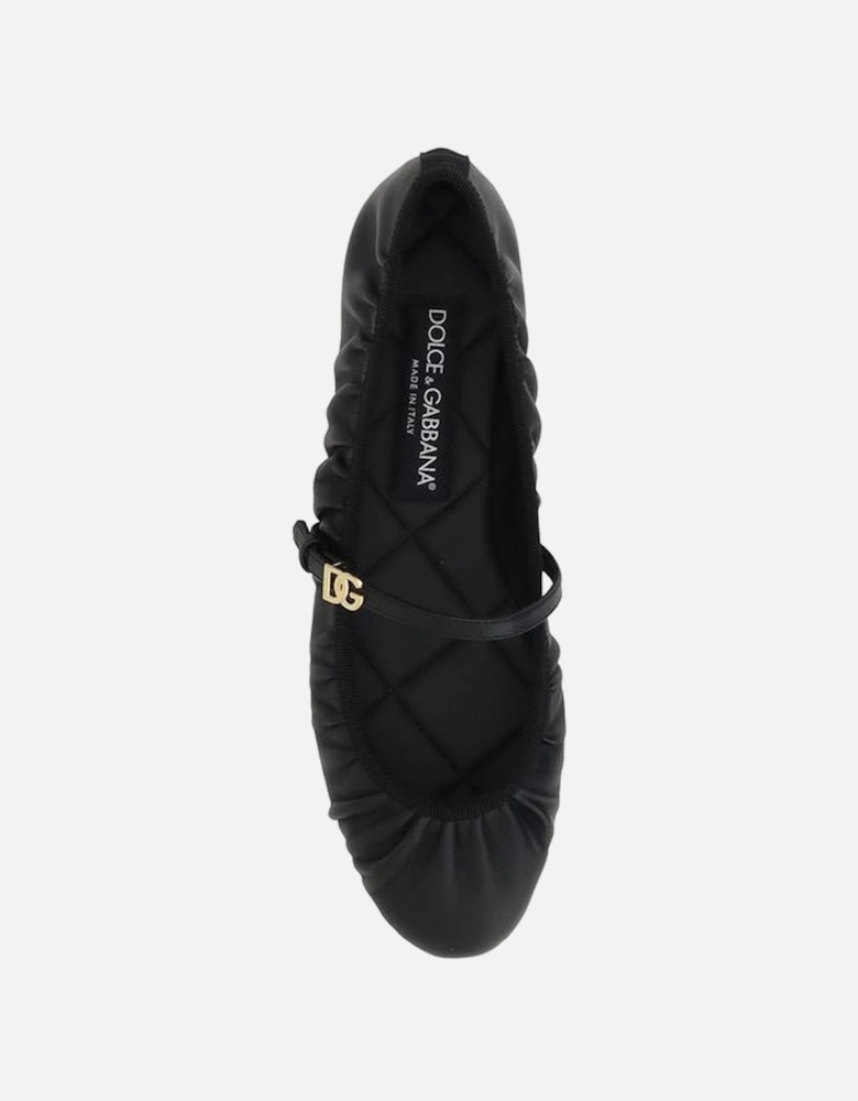 Leather Ballerinas with Tassel Strap and Logo Buckle Women - Black