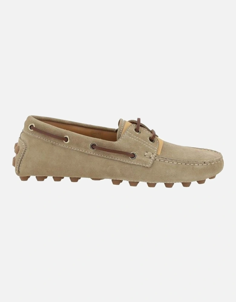 Suede Lace-Up Gommino Loafers with Round Toe Women - Beige Flats