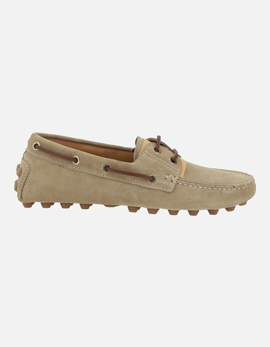Suede Lace-Up Gommino Loafers with Round Toe Women - Beige Flats, 5 of 4