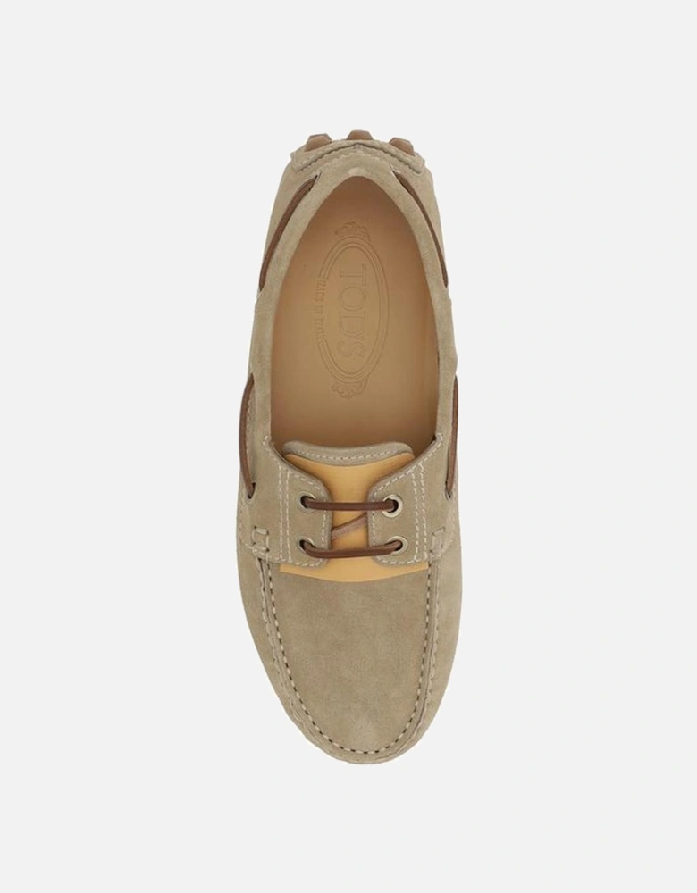 Suede Lace-Up Gommino Loafers with Round Toe Women - Beige Flats