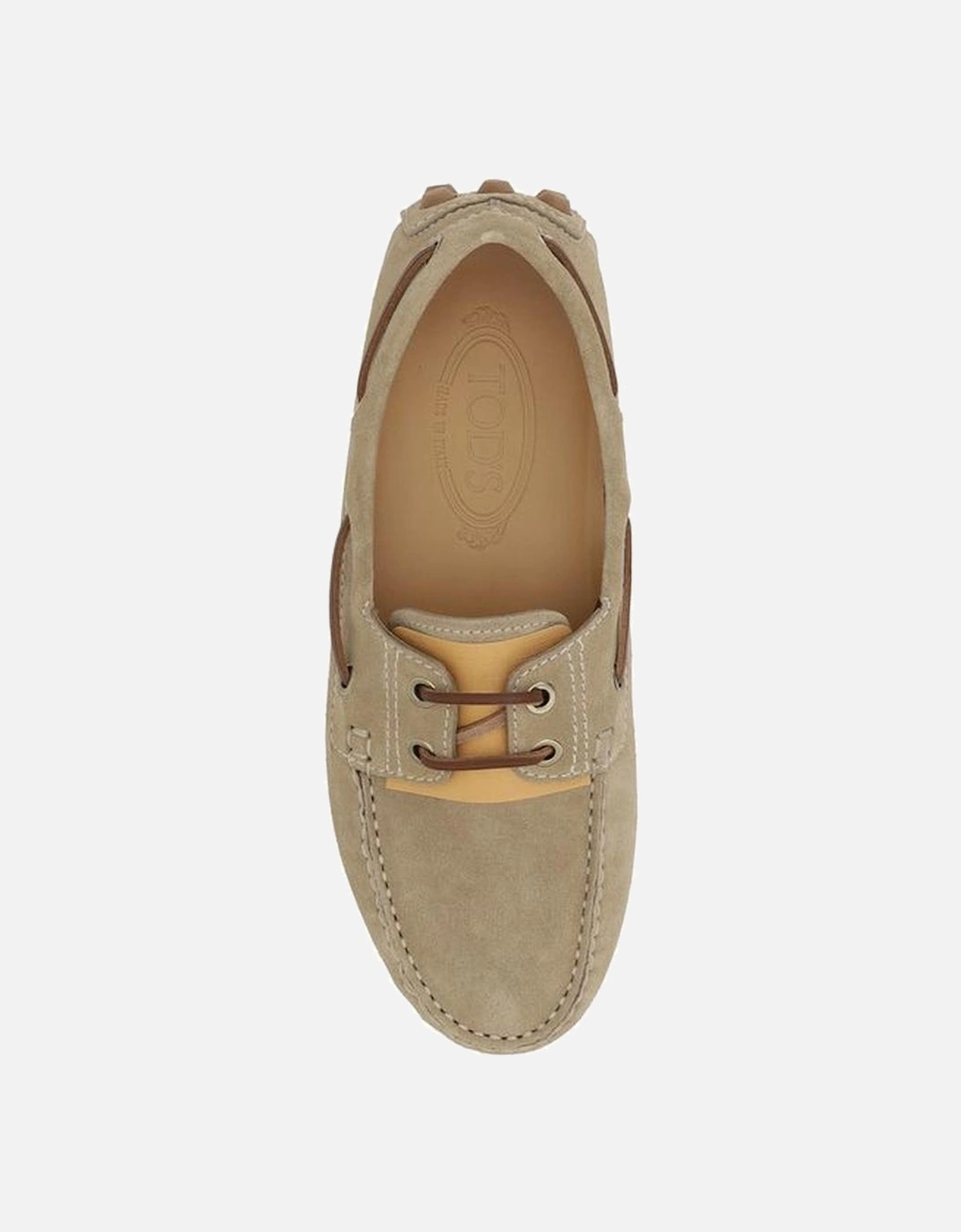 Suede Lace-Up Gommino Loafers with Round Toe Women - Beige Flats