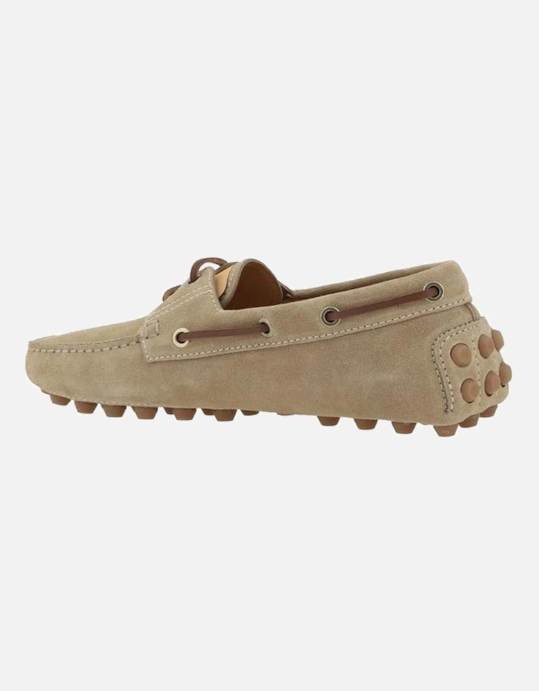 Suede Lace-Up Gommino Loafers with Round Toe Women - Beige Flats