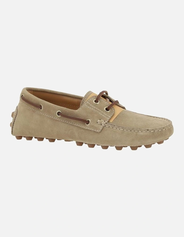 Suede Lace-Up Gommino Loafers with Round Toe Women - Beige Flats